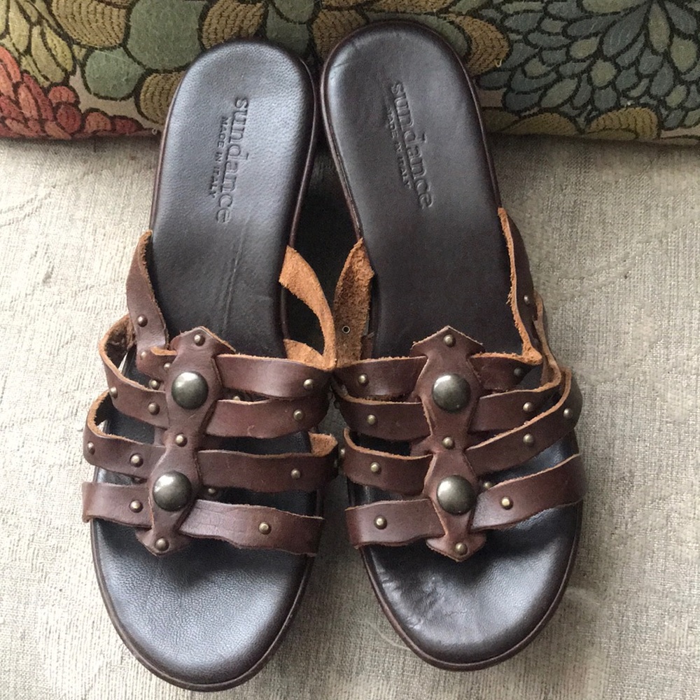 Sundance leather wedge sandal